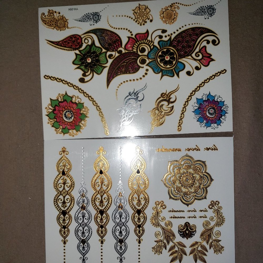 3 sheets Golden Silver Temporary Tattoo - Picture 4 of 16
